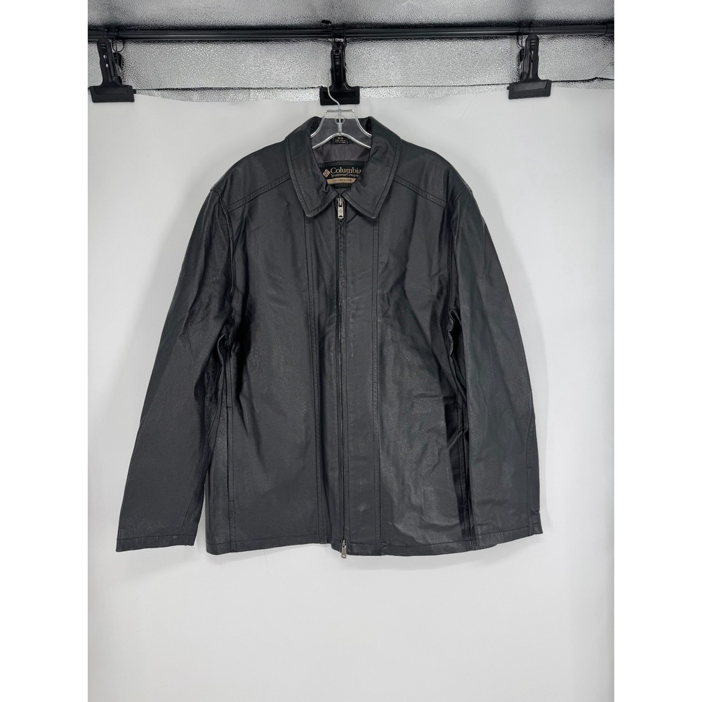 Columbia 100% Leather Jacket Mens Size‎ Medium Black Collared Full Zip Up Lined